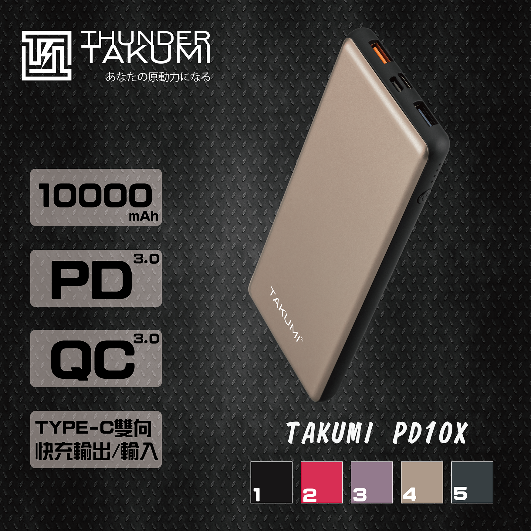TAKUMI PD10X 10000mAh PD3.0 QC3.0 流動充電器
